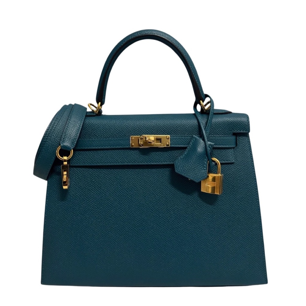 Hermes Kelly 25 Sellier Vert Bosphere Green Blue Epsom Leather Gold Hardware